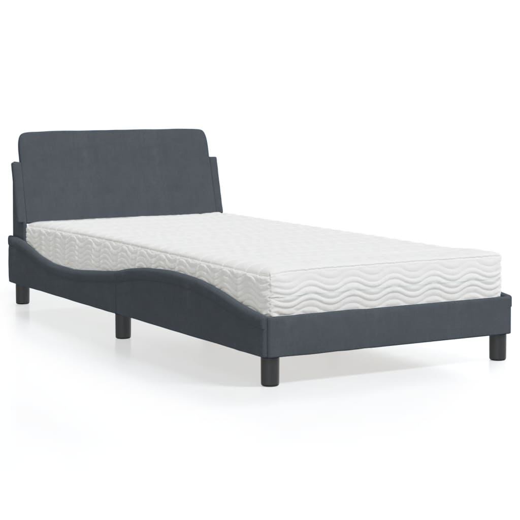 Lit avec matelas gris foncé 100x200 cm velours