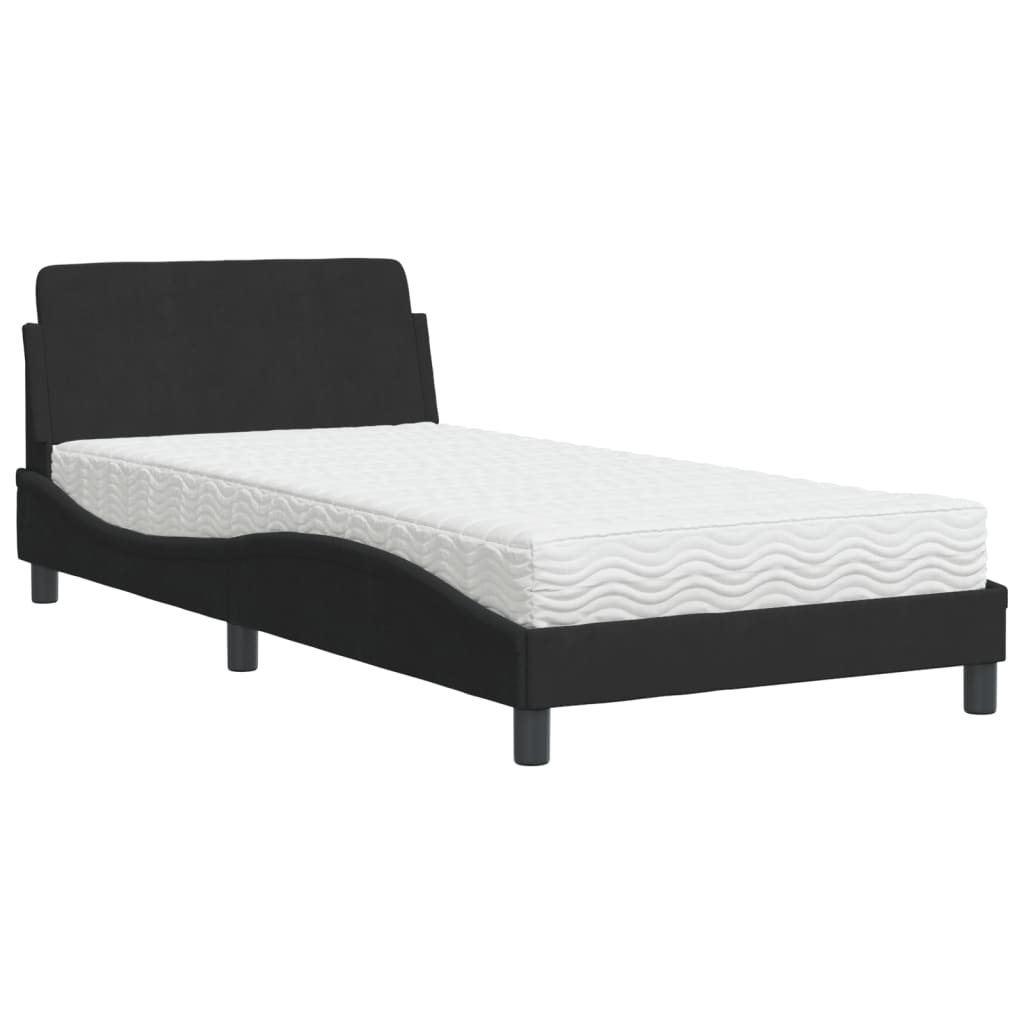 Lit avec matelas noir 100x200 cm velours