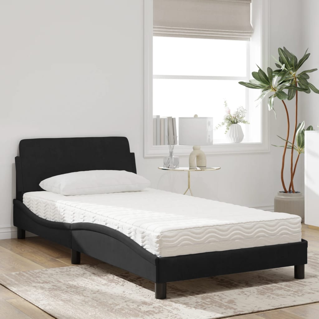 Lit avec matelas noir 100x200 cm velours