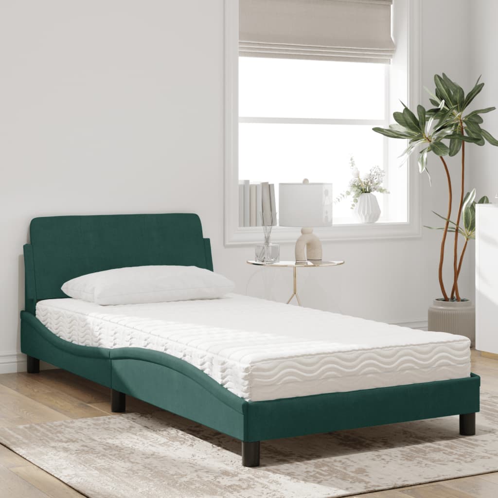 Lit avec matelas vert foncé 100x200 cm velours