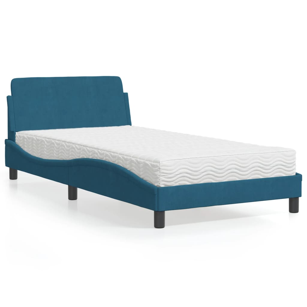 Lit avec matelas bleu 100x200 cm velours