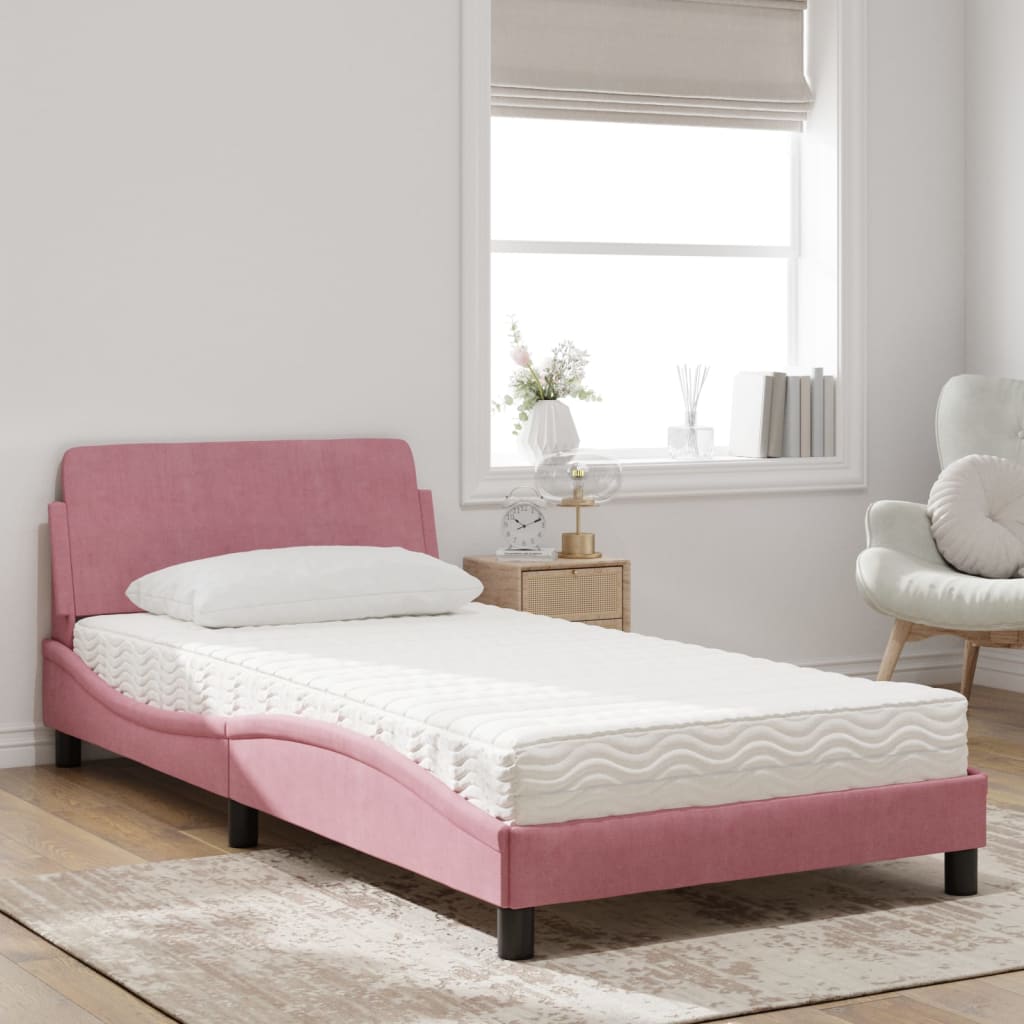 Lit avec matelas rose 100x200 cm velours