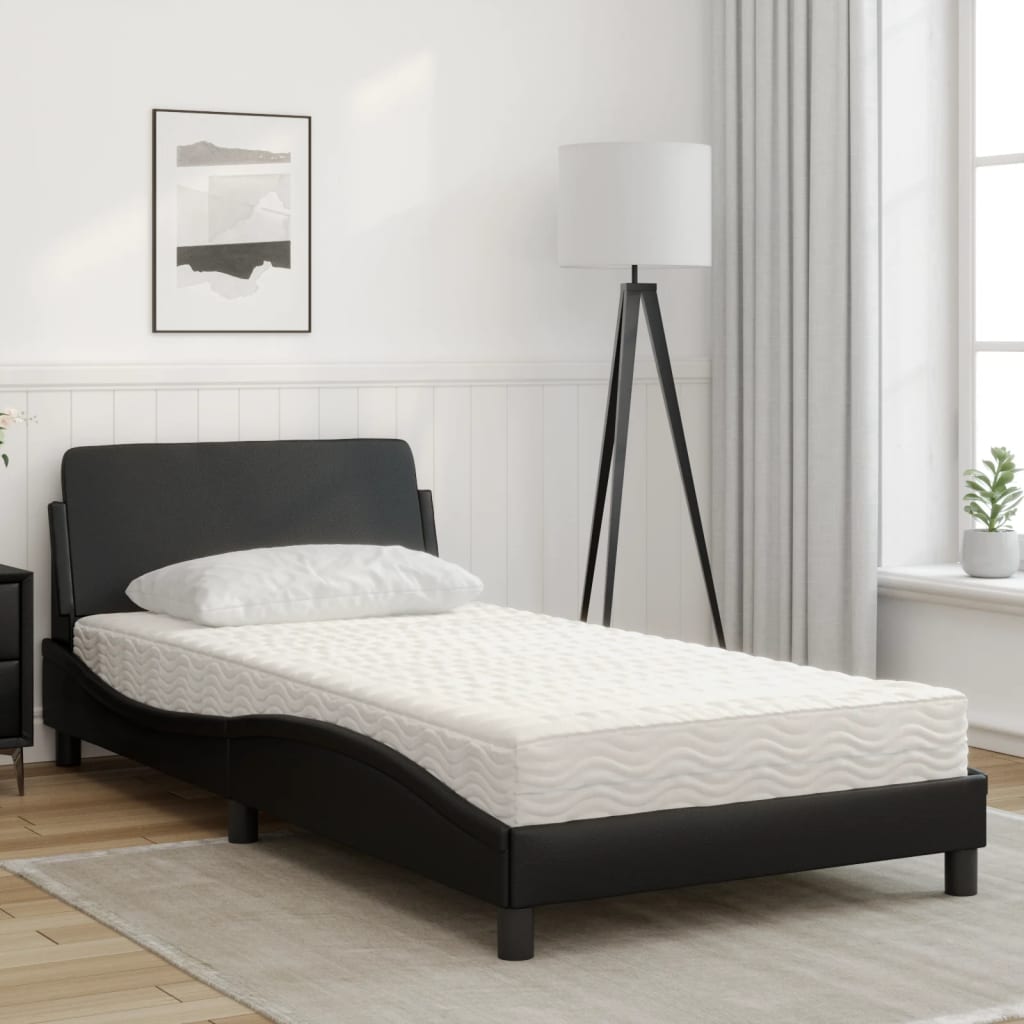 Lit avec matelas noir 100x200 cm similicuir