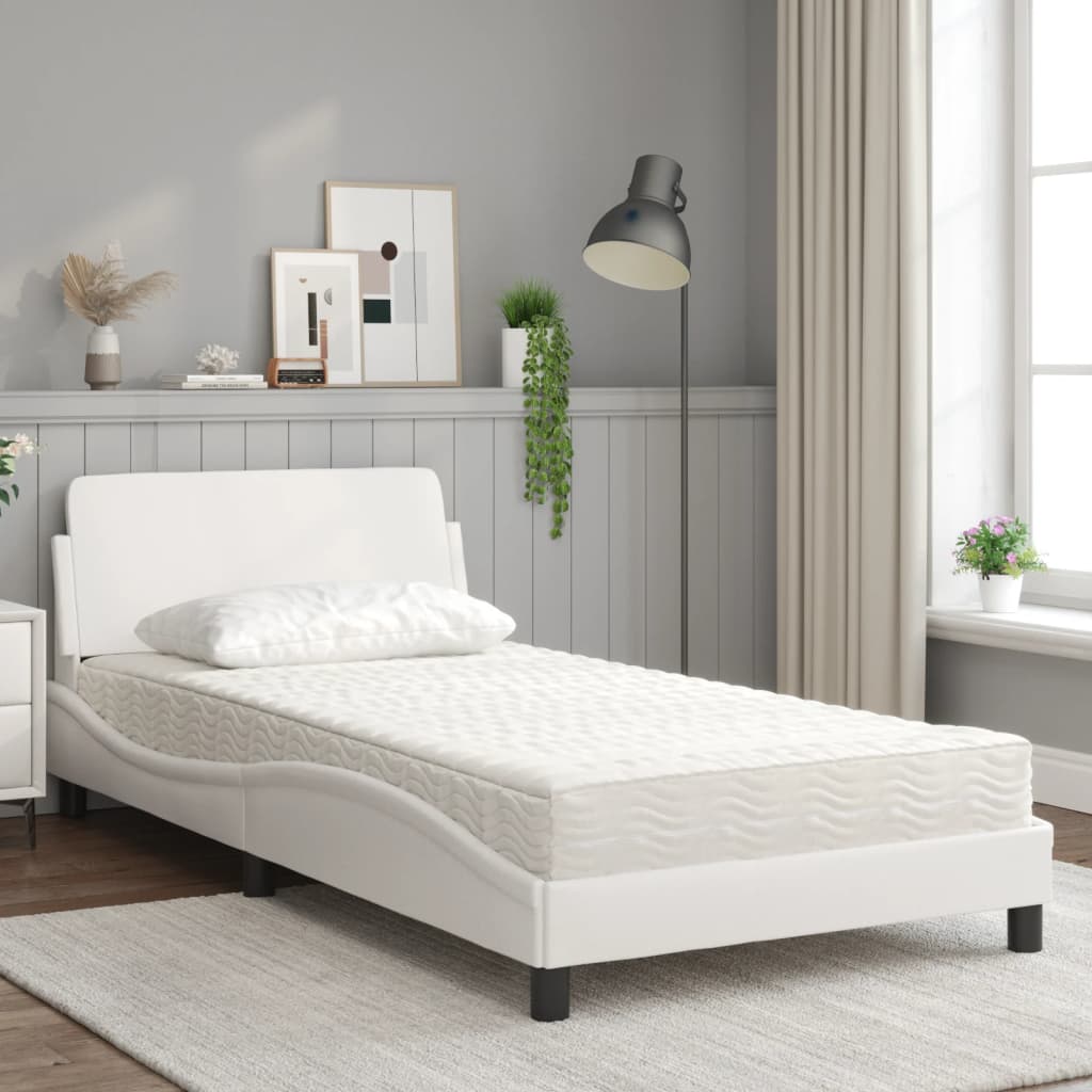 Lit avec matelas blanc 100x200 cm similicuir