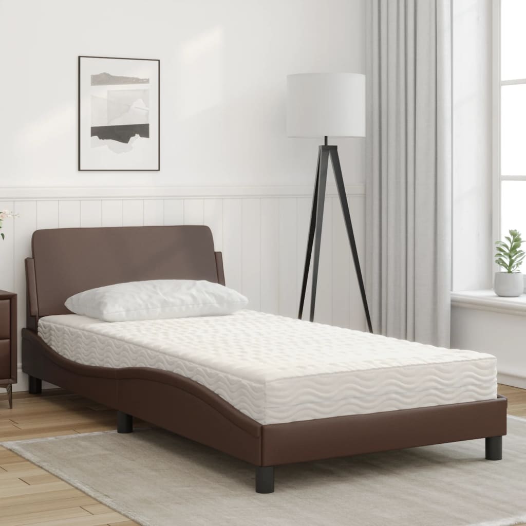 Lit avec matelas marron 100x200 cm similicuir