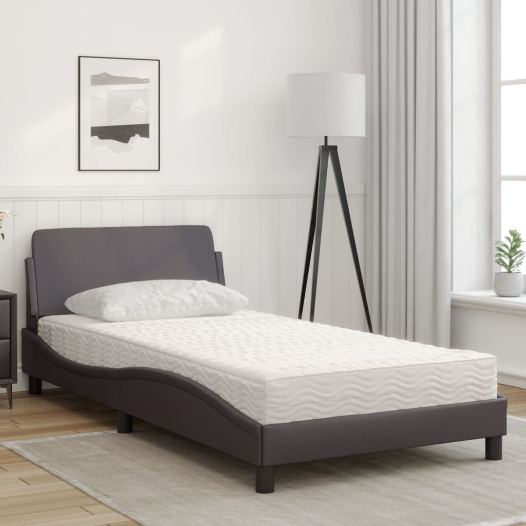 Lit avec matelas gris 100x200 cm similicuir