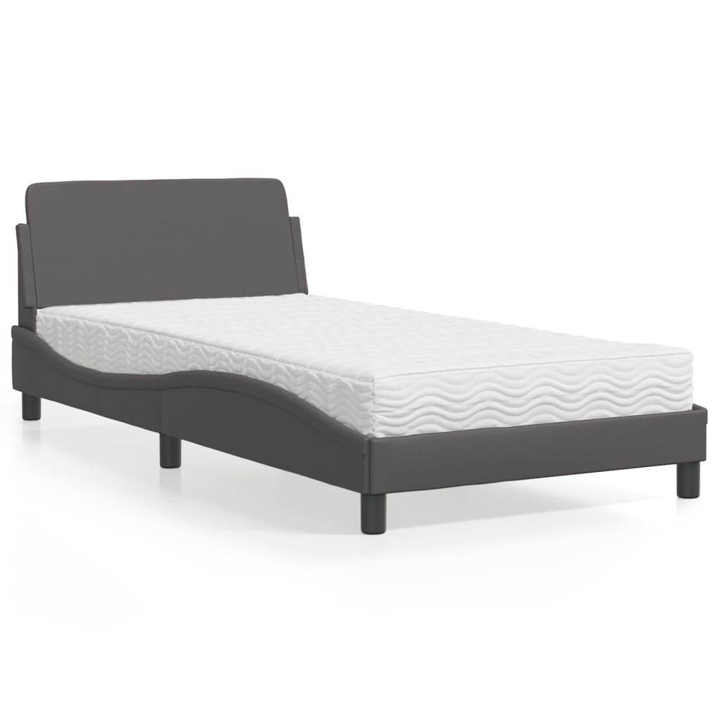 Lit avec matelas gris 100x200 cm similicuir