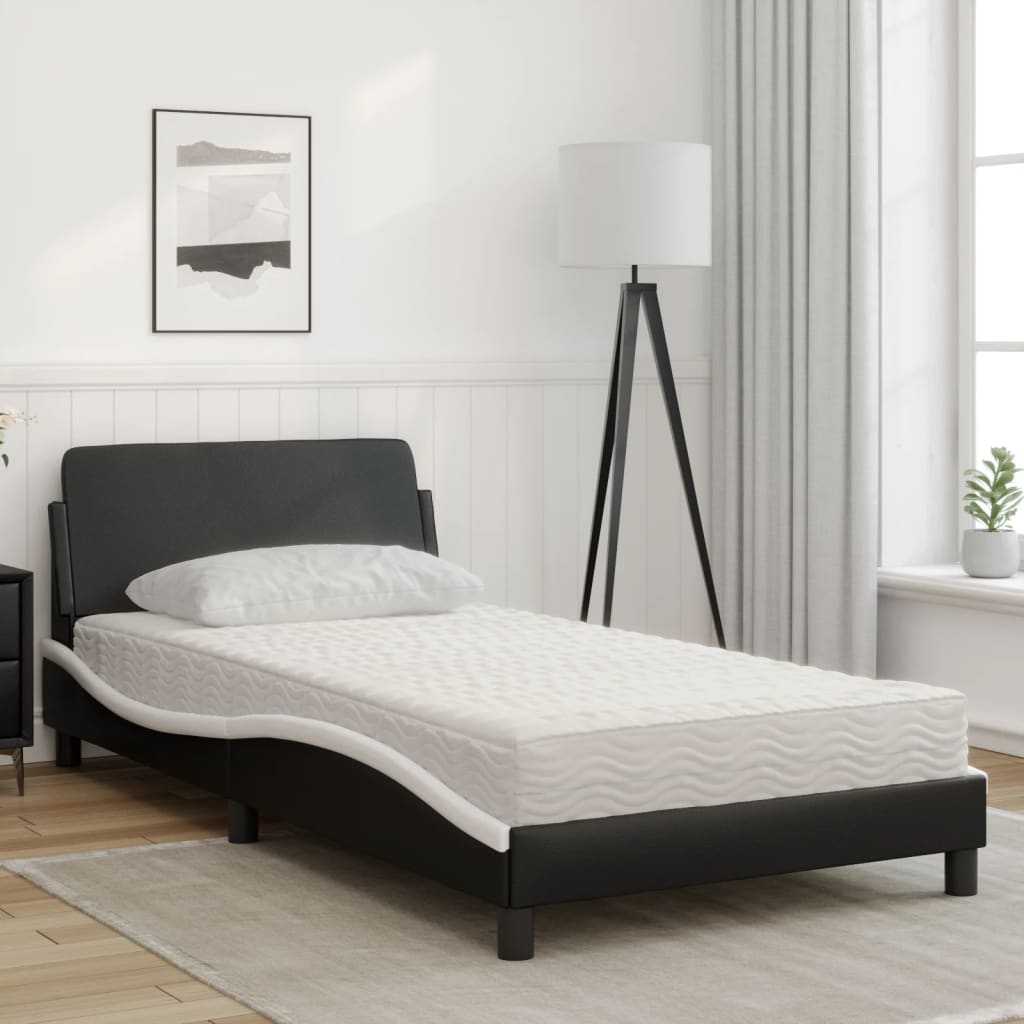 Lit avec matelas noir et blanc 100x200 cm similicuir