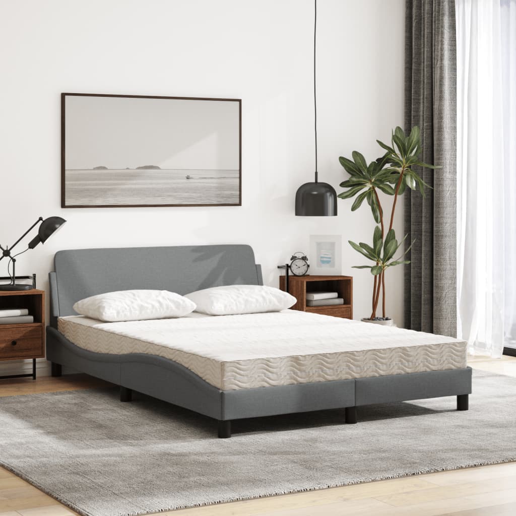 Lit avec matelas gris clair 120x200 cm tissu