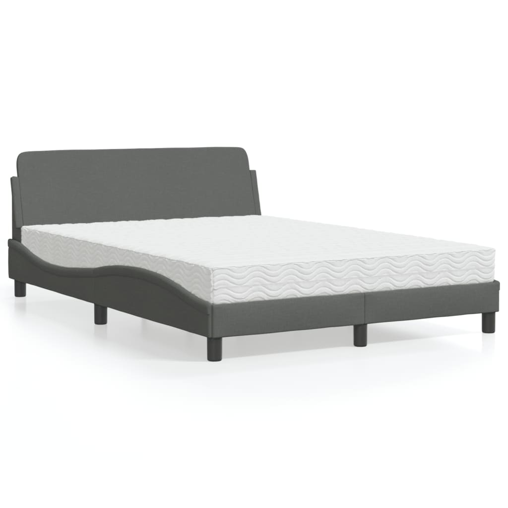 Lit avec matelas gris foncé 120x200 cm tissu