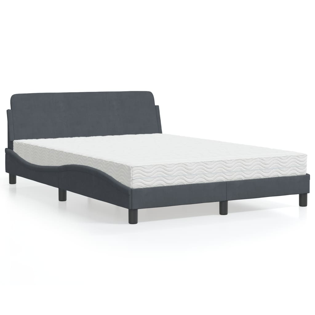 Lit avec matelas gris foncé 120x200 cm velours