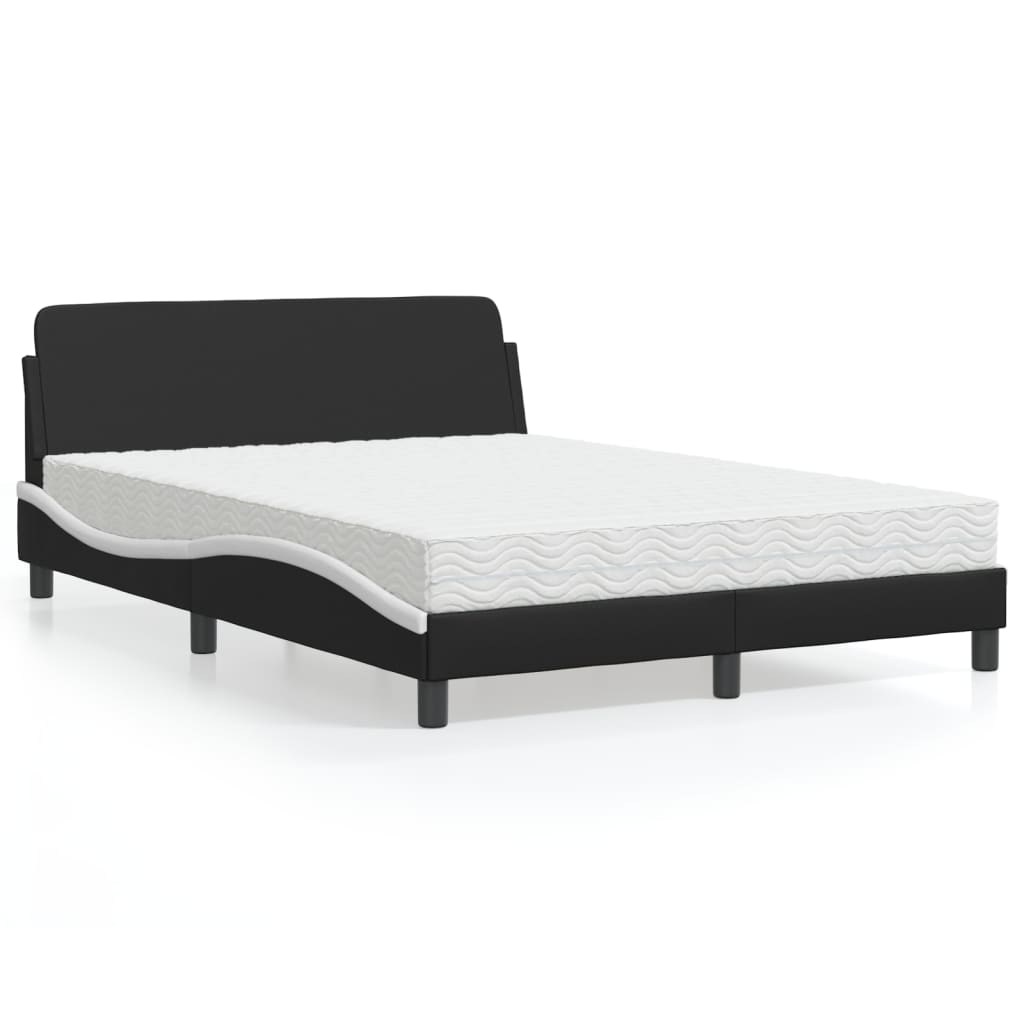 Lit avec matelas noir et blanc 120x200 cm similicuir