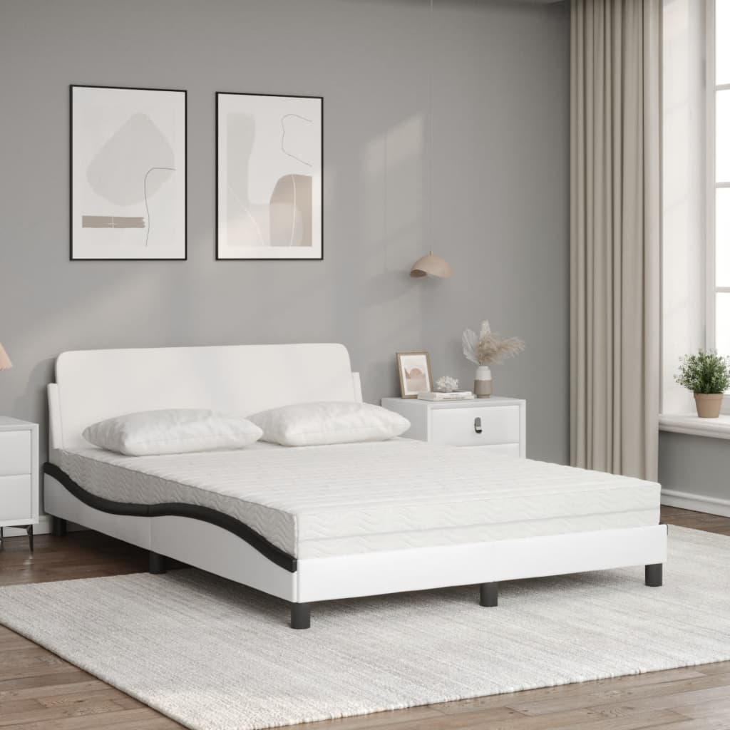 Lit avec matelas blanc et noir 120x200 cm similicuir