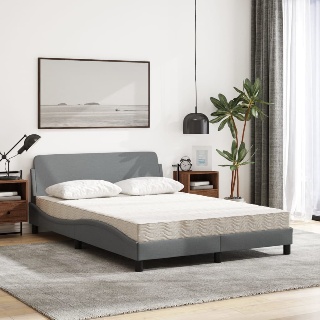 Lit avec matelas gris clair 140x190 cm tissu