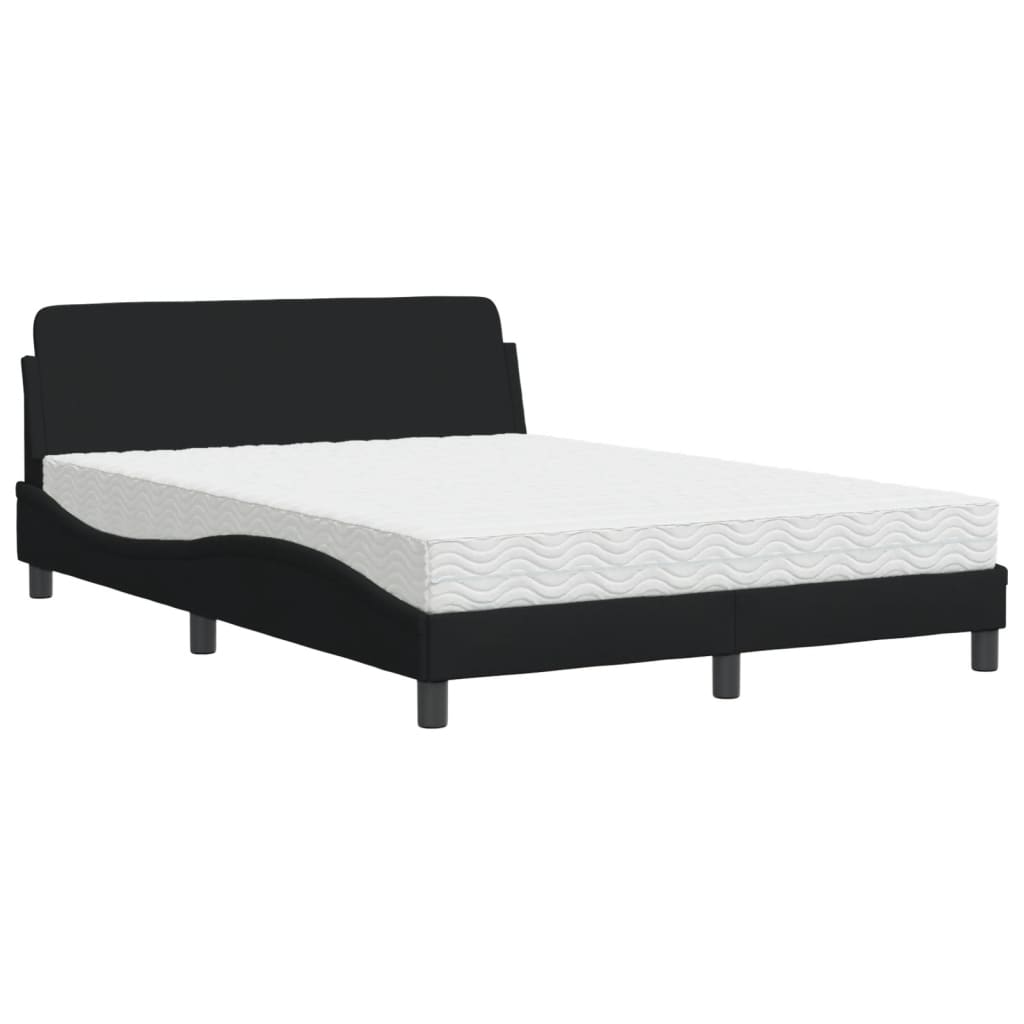 Lit avec matelas noir 140x190 cm tissu