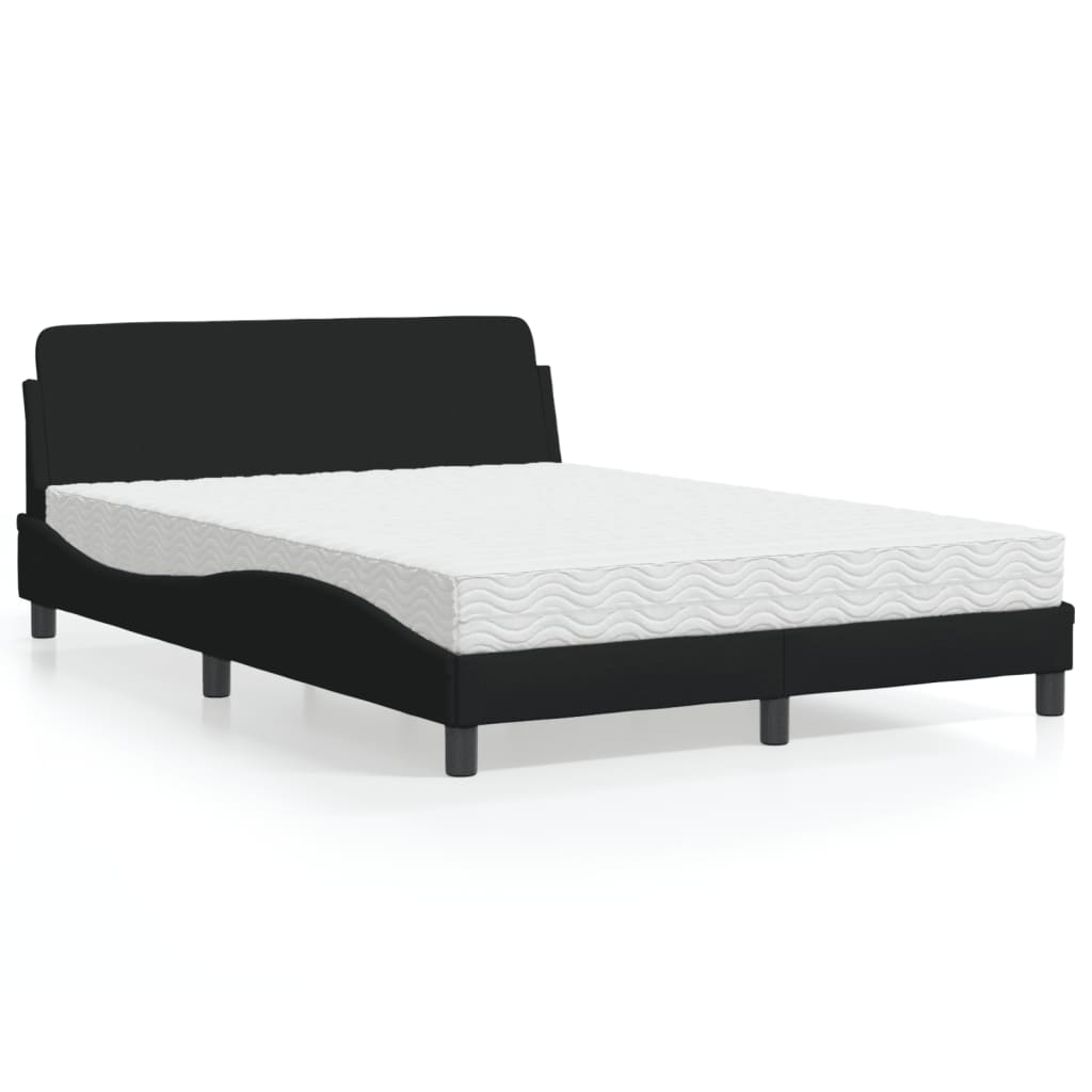 Lit avec matelas noir 140x190 cm tissu