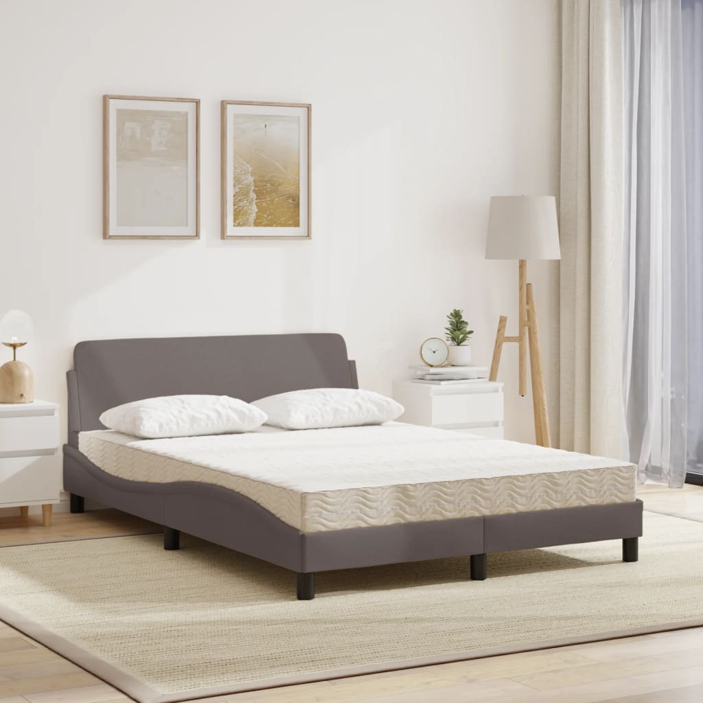 Lit avec matelas taupe 140x190 cm tissu