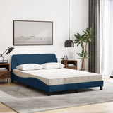 Lit avec matelas bleu 140x190 cm tissu