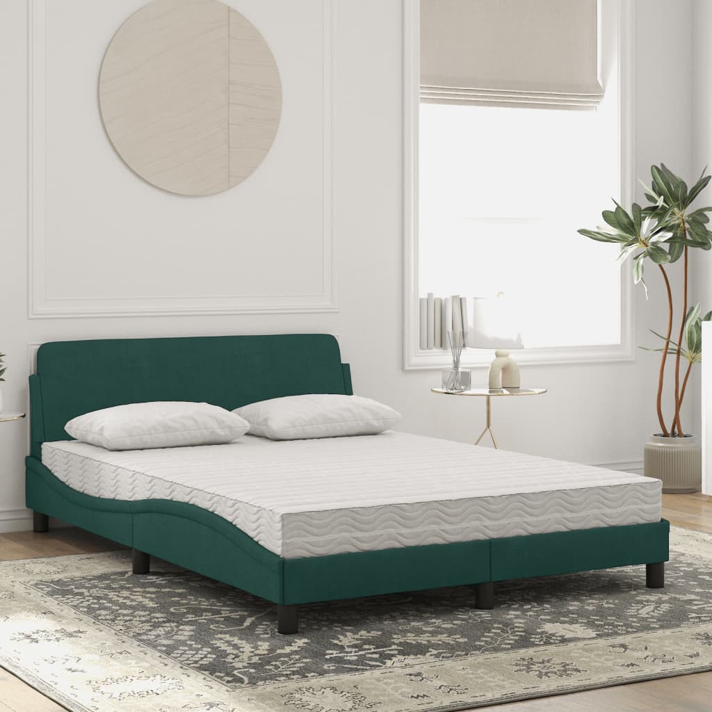 Lit avec matelas vert foncé 140x190 cm velours