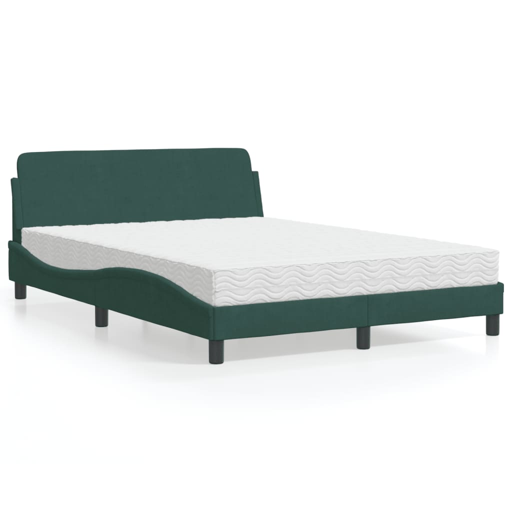 Lit avec matelas vert foncé 140x190 cm velours