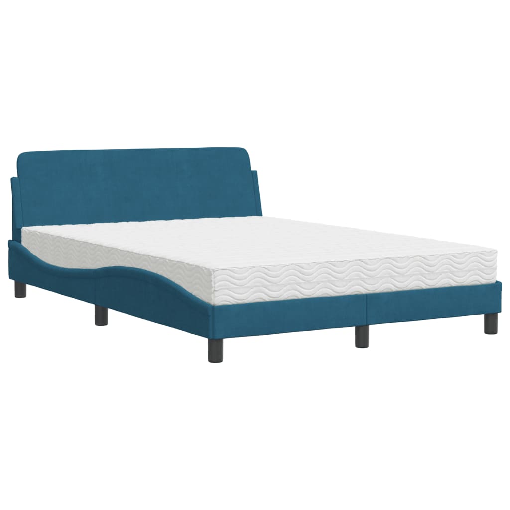 Lit avec matelas bleu 140x190 cm velours