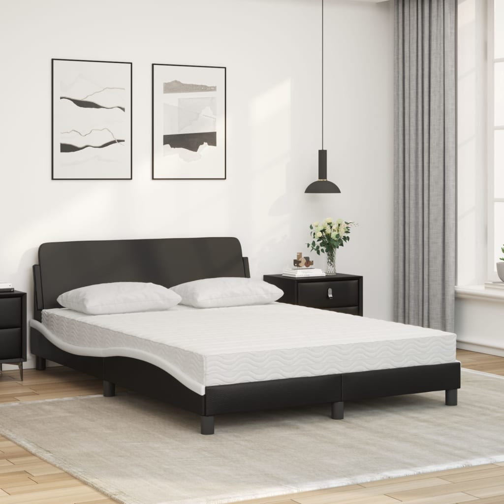 Lit avec matelas noir et blanc 140x190 cm similicuir