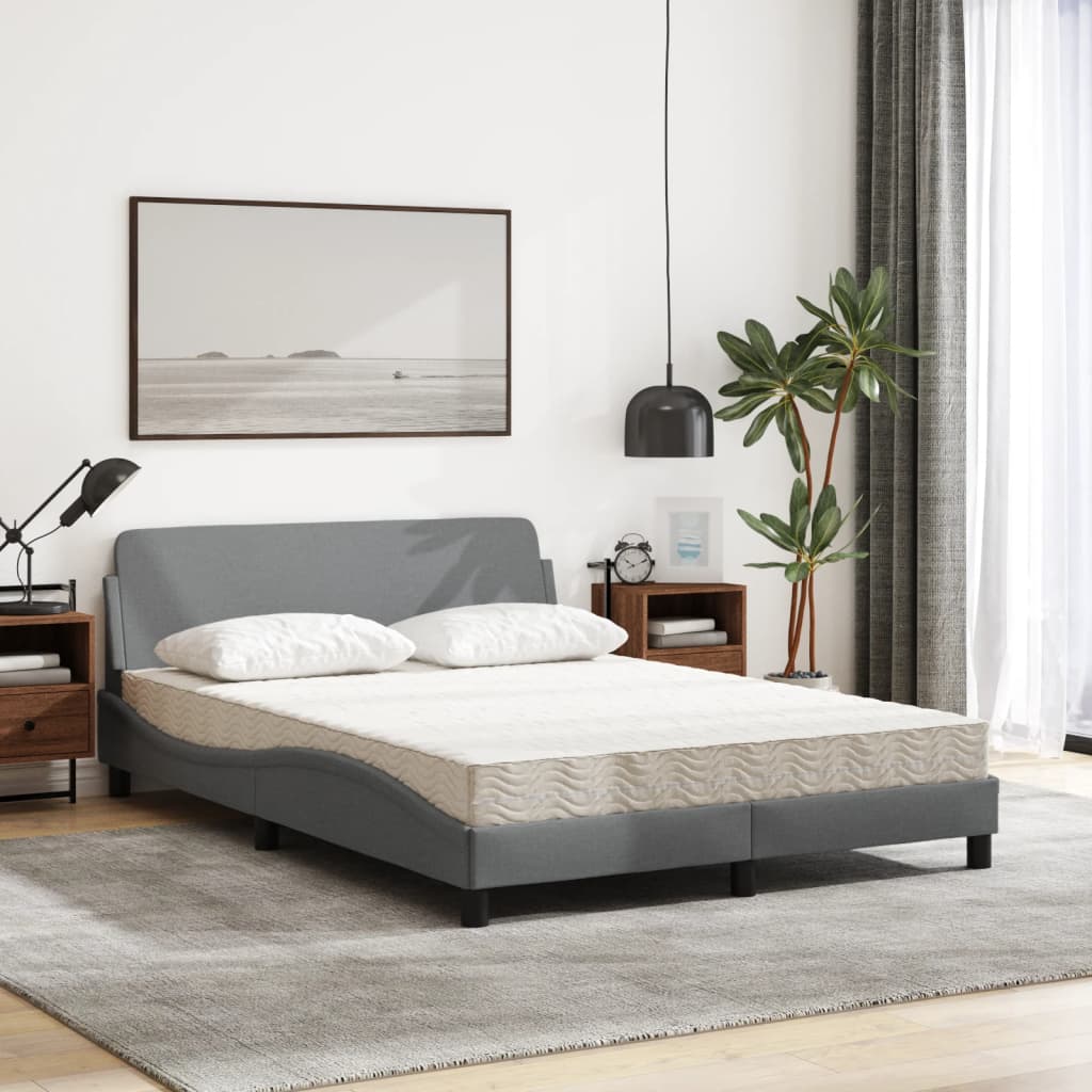 Lit avec matelas gris clair 140x200 cm tissu