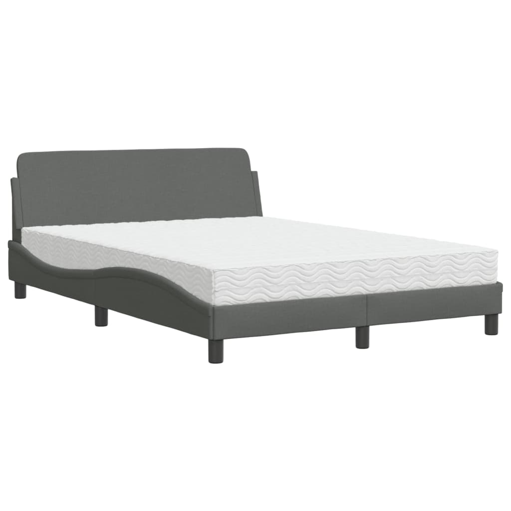 Lit avec matelas gris foncé 140x200 cm tissu