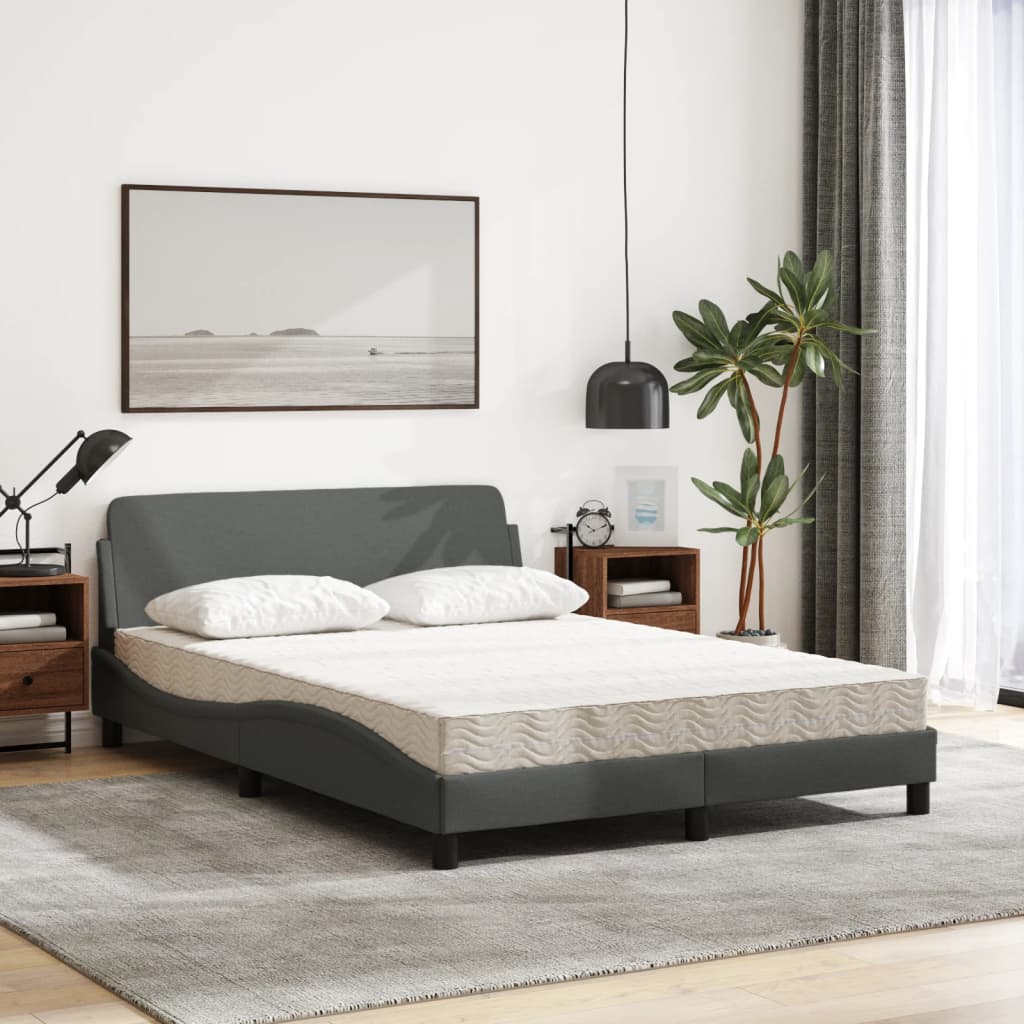 Lit avec matelas gris foncé 140x200 cm tissu