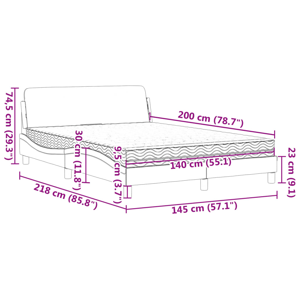 Lit avec matelas taupe 140x200 cm tissu