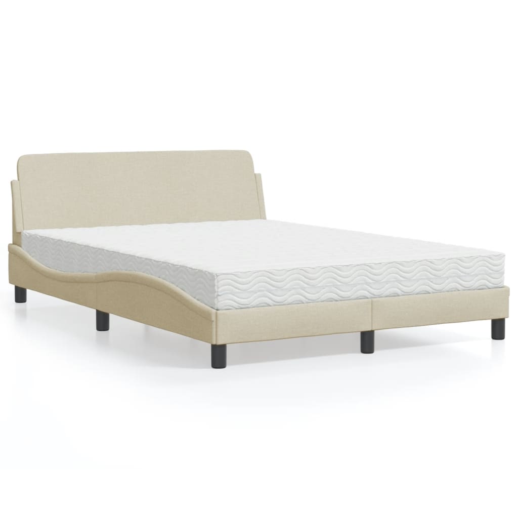 Lit avec matelas crème 140x200 cm tissu