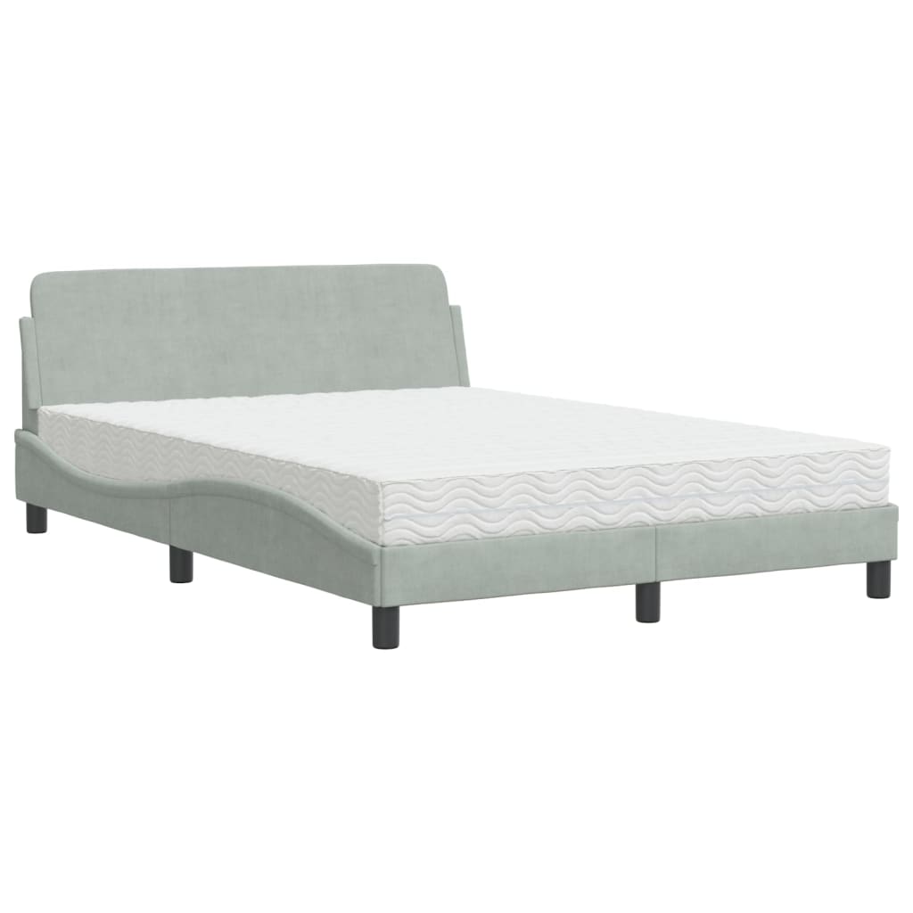 Lit avec matelas gris clair 140x200 cm velours