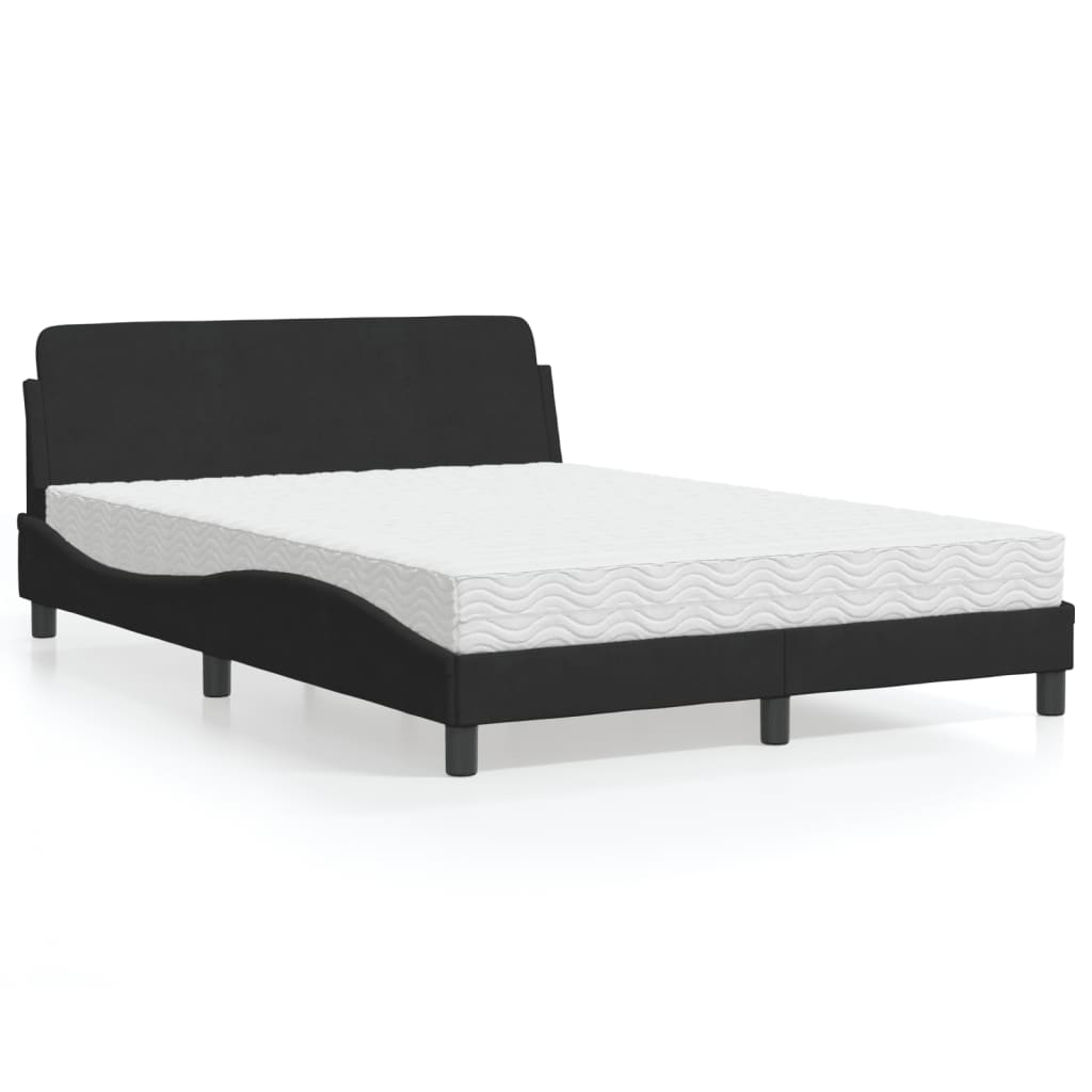 Lit avec matelas noir 140x200 cm velours