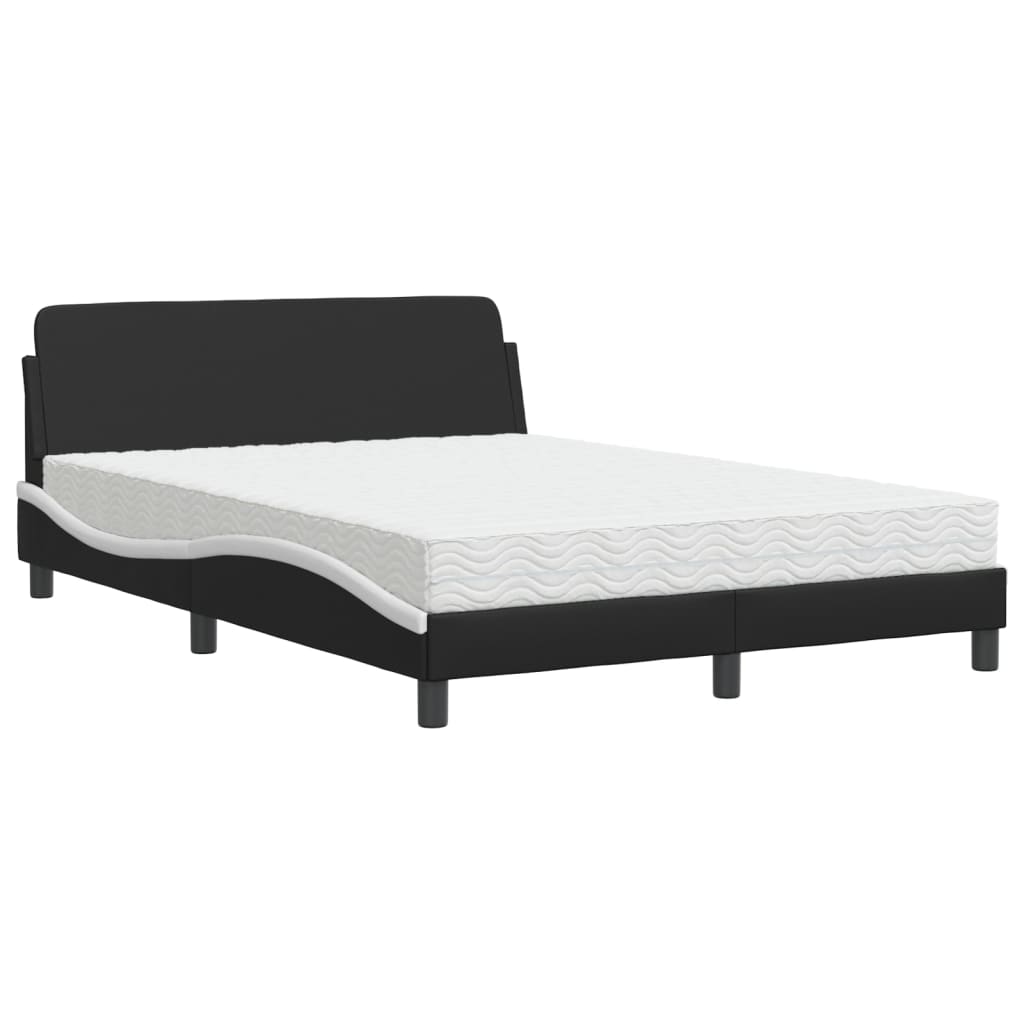 Lit avec matelas noir et blanc 140x200 cm similicuir