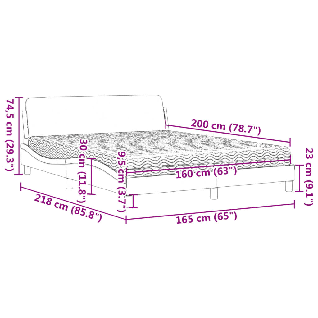 Lit avec matelas gris clair 160x200 cm tissu