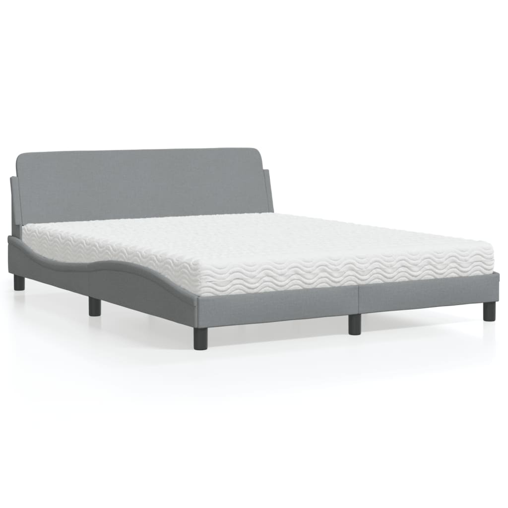 Lit avec matelas gris clair 160x200 cm tissu