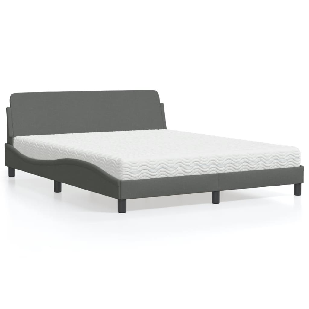 Lit avec matelas gris foncé 160x200 cm tissu