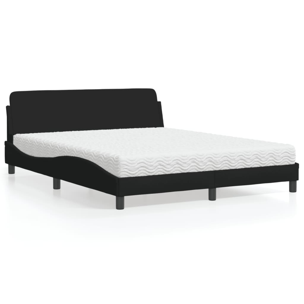 Lit avec matelas noir 160x200 cm tissu