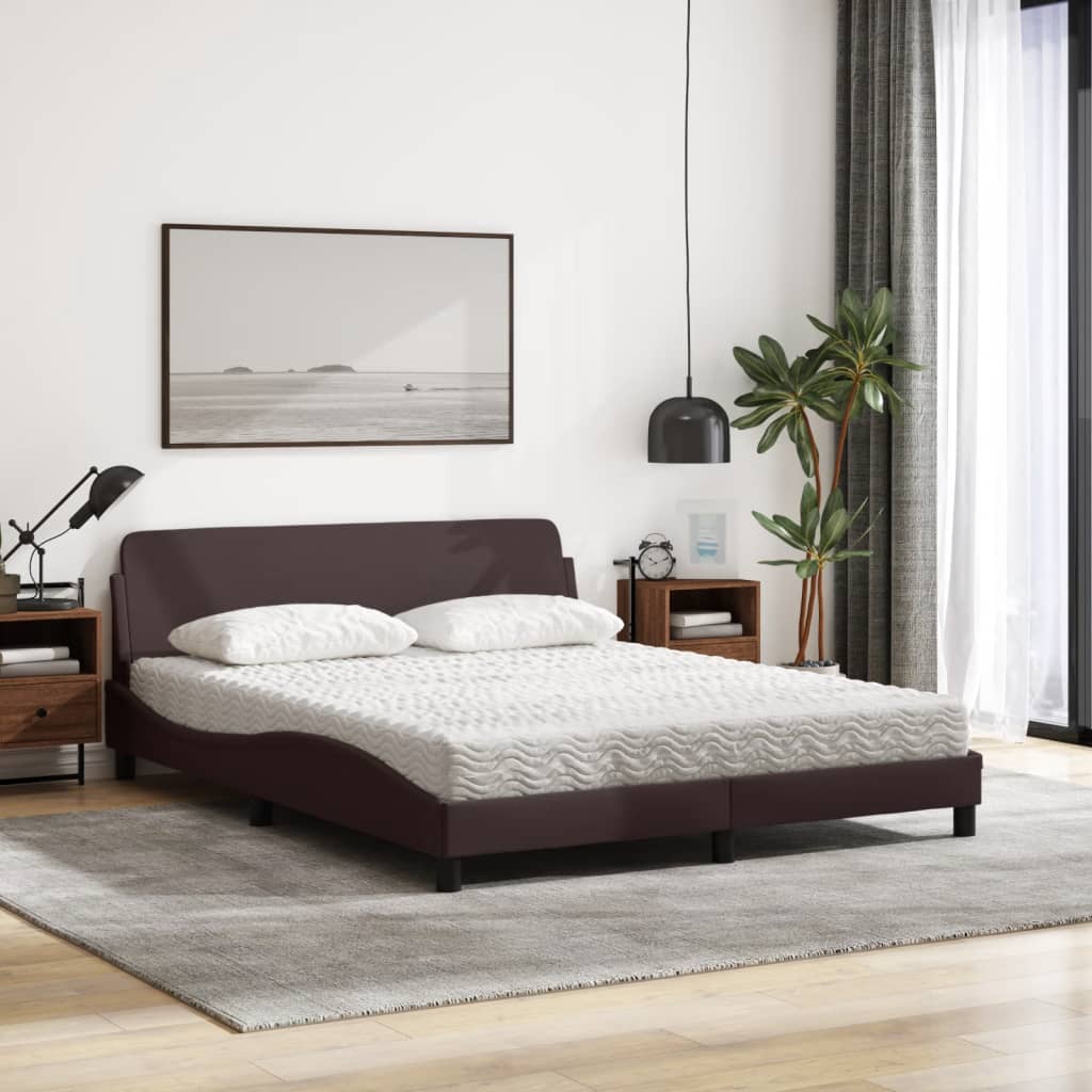 Lit avec matelas marron foncé 160x200 cm tissu