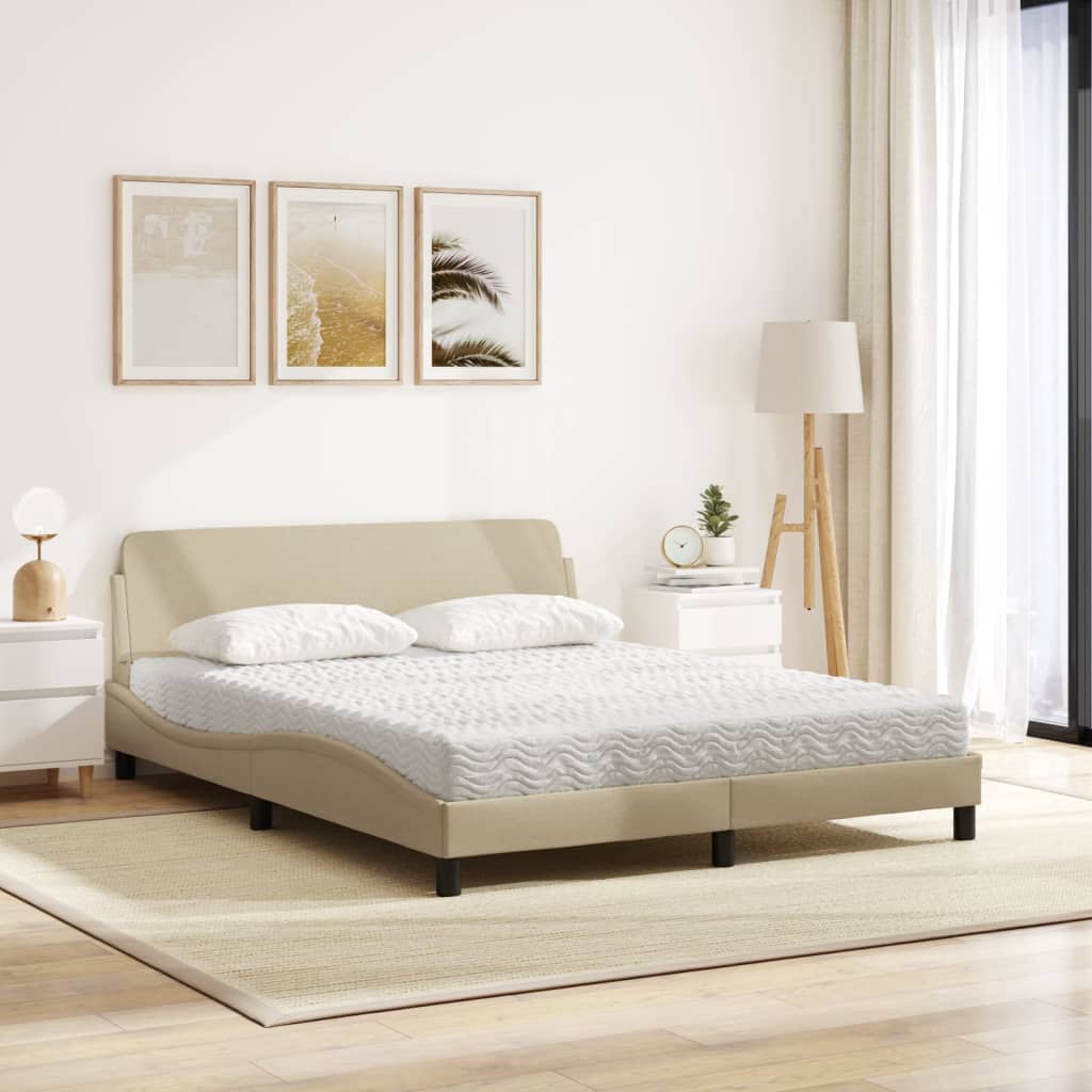 Lit avec matelas crème 160x200 cm tissu