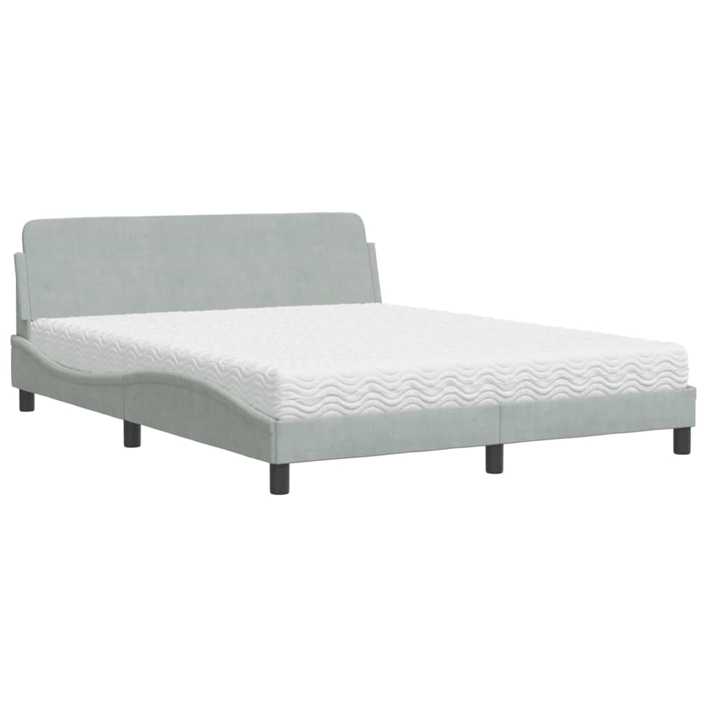 Lit avec matelas gris clair 160x200 cm velours