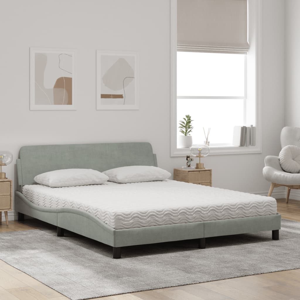 Lit avec matelas gris clair 160x200 cm velours