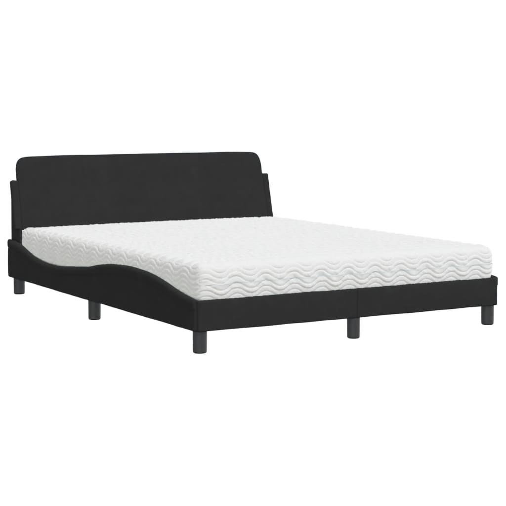 Lit avec matelas noir 160x200 cm velours