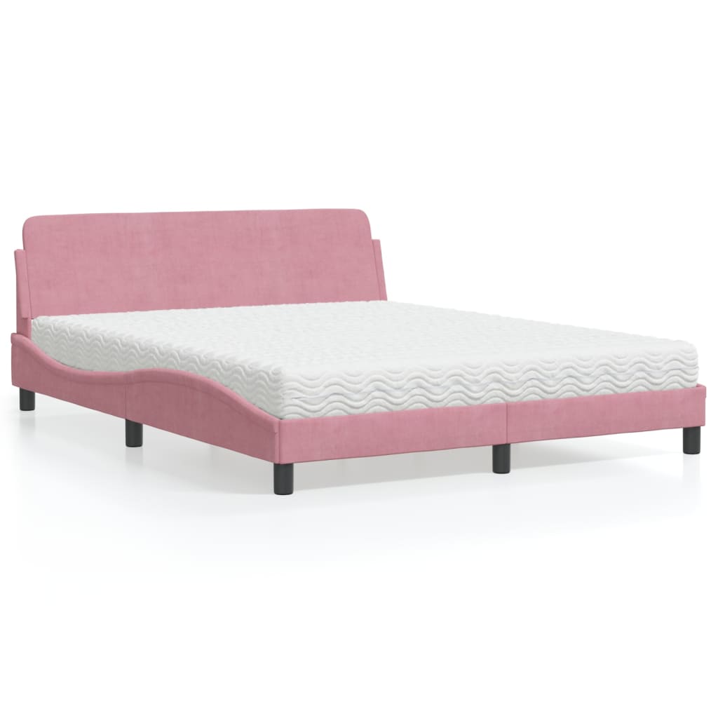 Lit avec matelas rose 160x200 cm velours