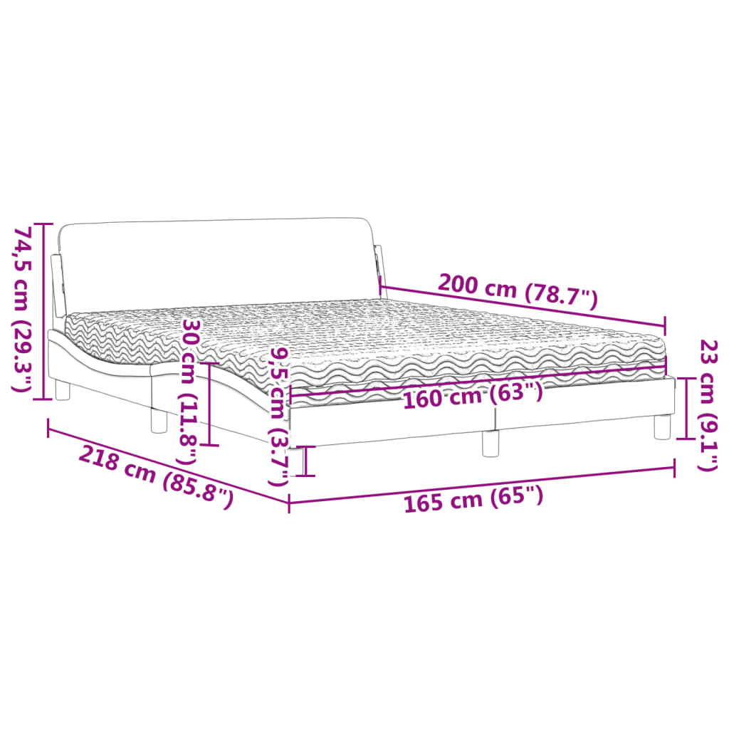 Lit avec matelas noir 160x200 cm similicuir