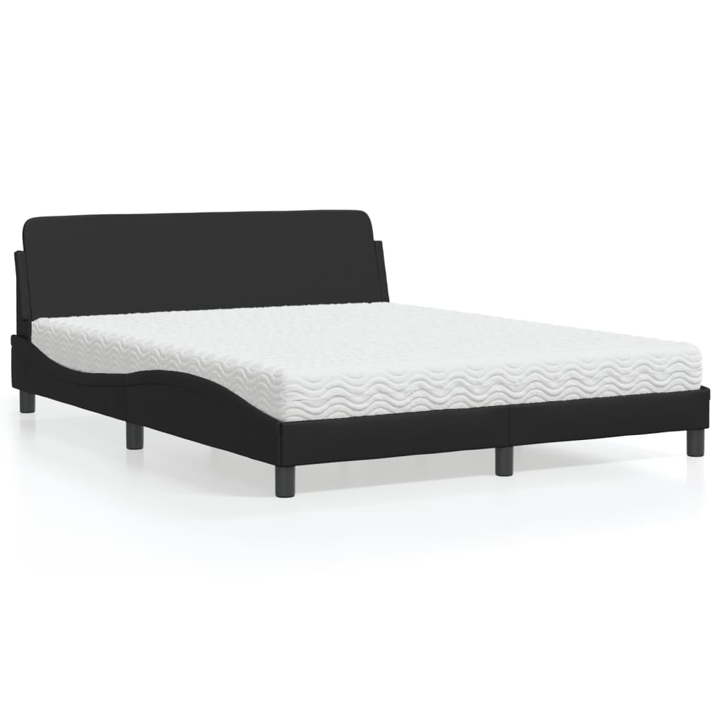 Lit avec matelas noir 160x200 cm similicuir