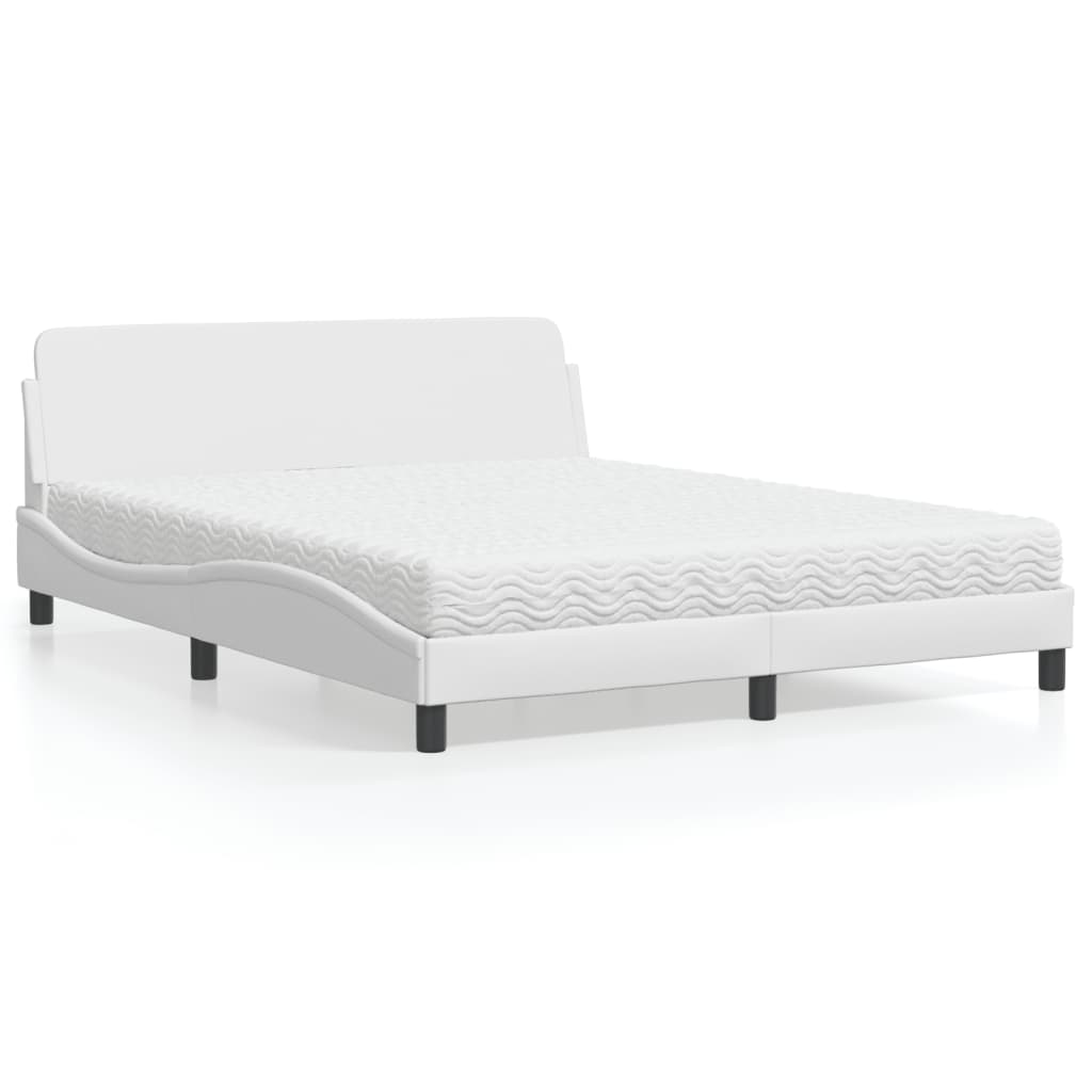 Lit avec matelas blanc 160x200 cm similicuir