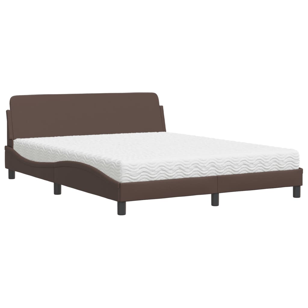 Bed with brown mattress 160x200 cm imitation leather