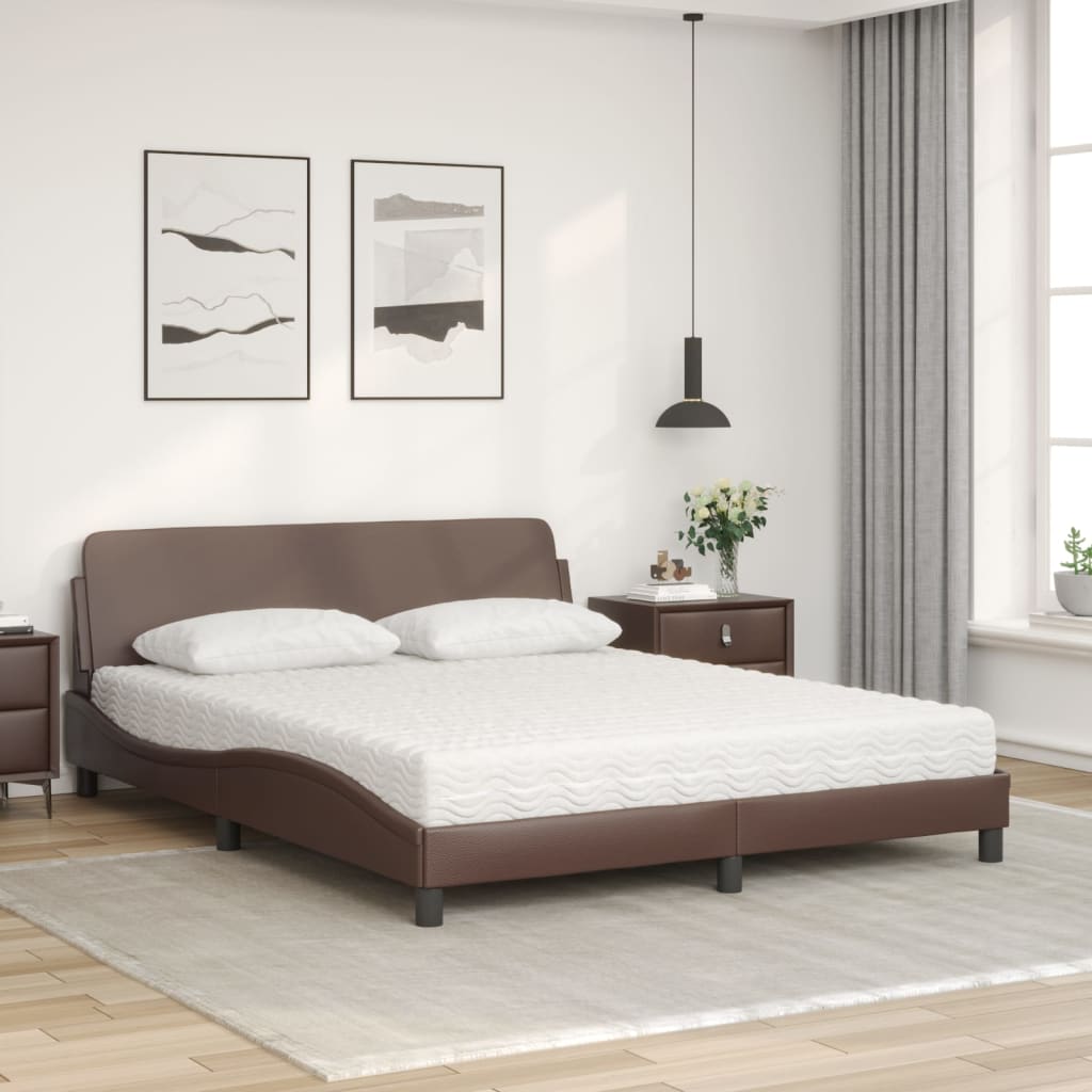 Bed with brown mattress 160x200 cm imitation leather