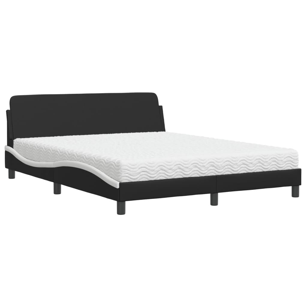 Lit avec matelas noir et blanc 160x200 cm similicuir